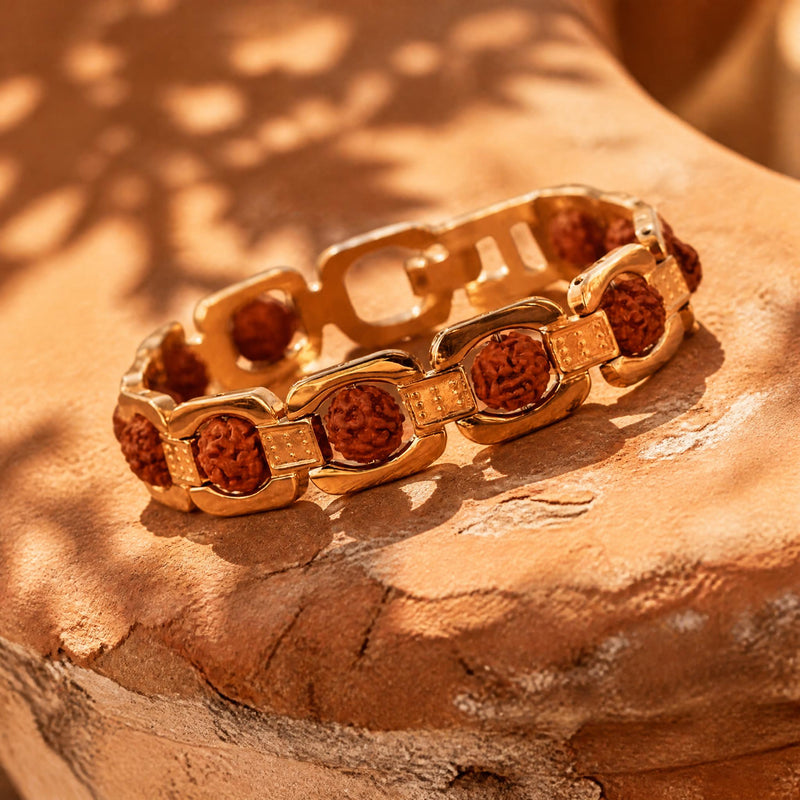Gold Plated Essential Rudraksha Bracelet for Men