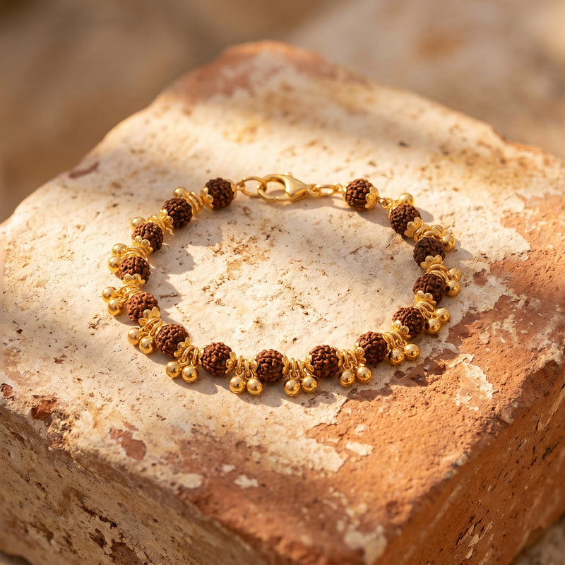 Gold Plated Elemental Rudraksha Bracelet for Women