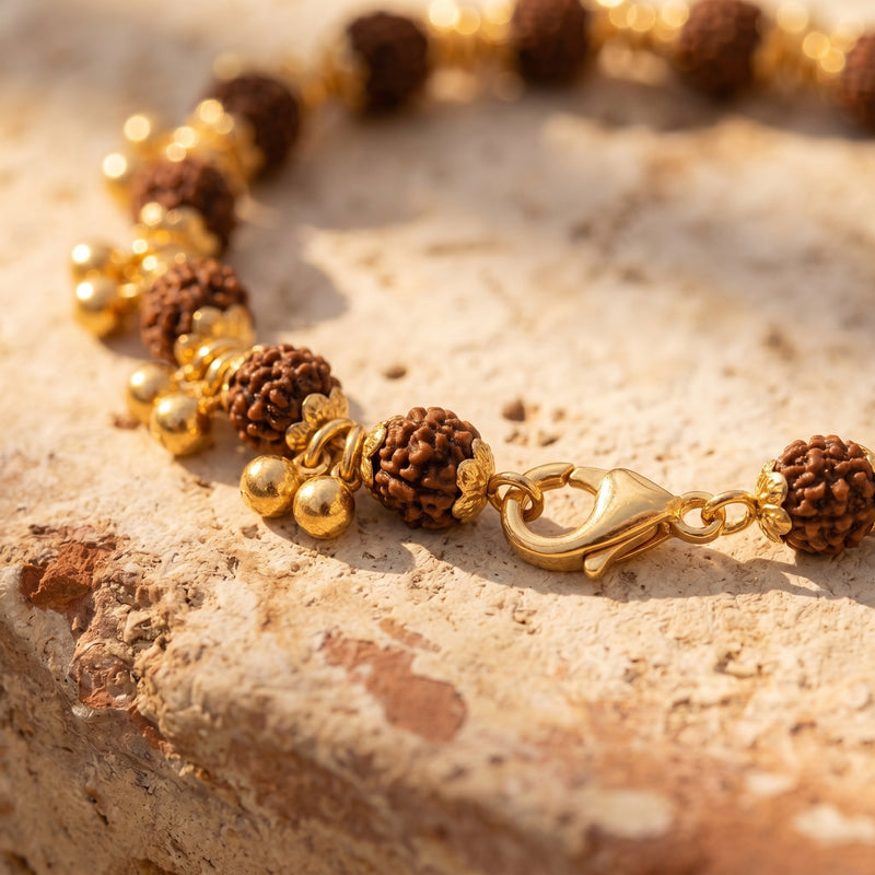 Gold Plated Elemental Rudraksha Bracelet for Women
