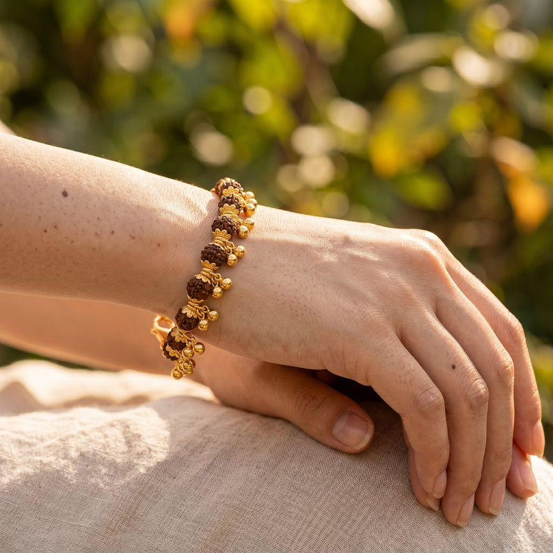 Gold Plated Elemental Rudraksha Bracelet for Women