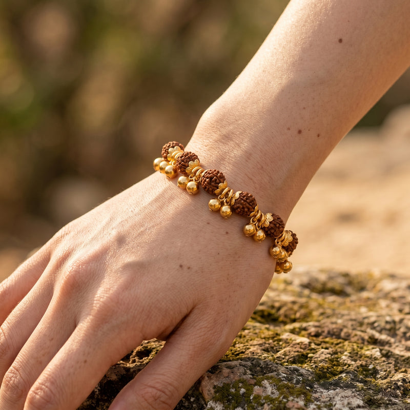 Gold Plated Elemental Rudraksha Bracelet for Women